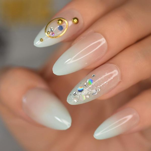 false nails ombre almond medium fake with rings rhinestones glossy 3d bling press on nude green gradient nail tips, Red;gold
false nails ombre almond medium fake with rings rhinestones glossy 3d bling press on nude green gradient nail tips, Red;gold