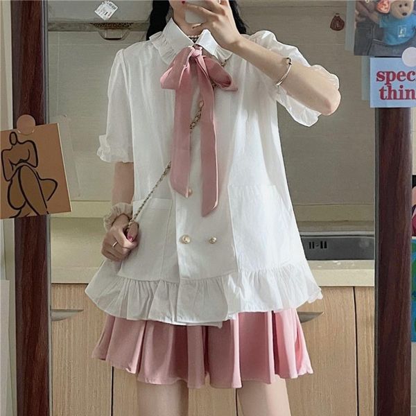 clothing sets women's school uniform shirt japanese college style sweet ruffled doll collar short-sleeved female niche 2021, White
clothing sets women's school uniform shirt japanese college style sweet ruffled doll collar short-sleeved female niche 2021, White