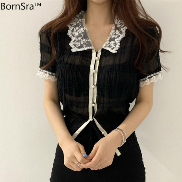 women's blouses & shirts bornsra 2021 lace lapel pleated pearl buckle woman light all match sweet summer streetwear office lady, White
women's blouses & shirts bornsra 2021 lace lapel pleated pearl buckle woman light all match sweet summer streetwear office lady, White