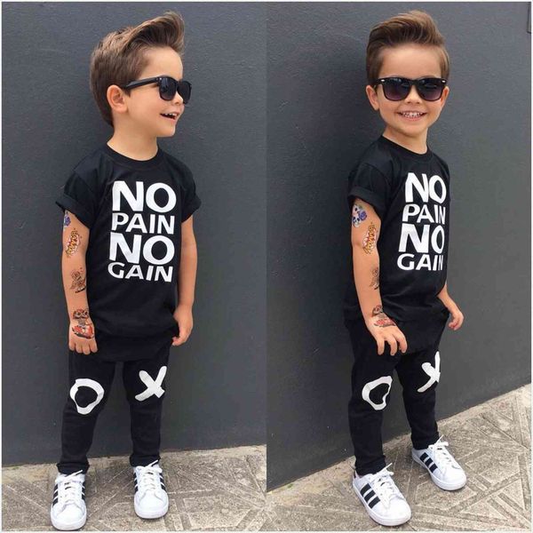 2 pieces short sleeve graphic tees shirt and pant set for toddler boy no pain gain summer, White
2 pieces short sleeve graphic tees shirt and pant set for toddler boy no pain gain summer, White