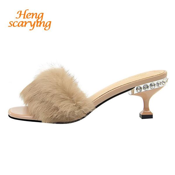 slippers 2021 summer plus size women crystal 6cm high heels mules shales slides female kitten fur purple nude shoes, Black
slippers 2021 summer plus size women crystal 6cm high heels mules shales slides female kitten fur purple nude shoes, Black