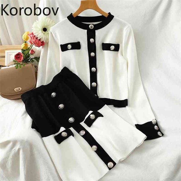 korobov korean office lady o neck long sleeve patchwork knit suits cardigans and high waist button slim mini skirt 2 pcs set 210430, White
korobov korean office lady o neck long sleeve patchwork knit suits cardigans and high waist button slim mini skirt 2 pcs set 210430, White