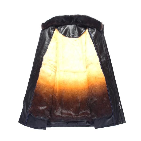 men's fur & faux 2021 leather jacket gold color mink lining winter warm water collar coat, Black
men's fur & faux 2021 leather jacket gold color mink lining winter warm water collar coat, Black