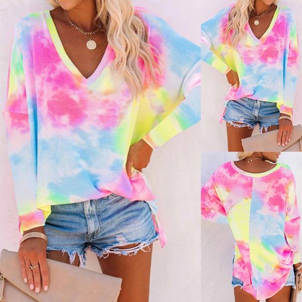 2021 autumn and winter tie dye printed hoodless sweater women v-neck long sleeve loose t-shirt, White
2021 autumn and winter tie dye printed hoodless sweater women v-neck long sleeve loose t-shirt, White