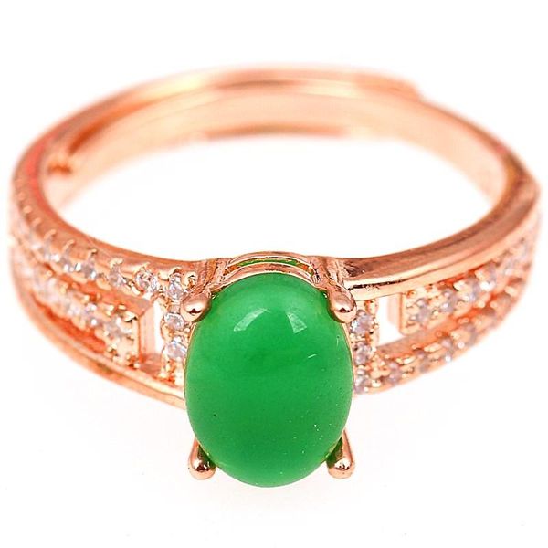 cluster rings rose gold color woman ring temperament female wild fashion inlaid green stone zircon opening hand jewelry, Golden;silver