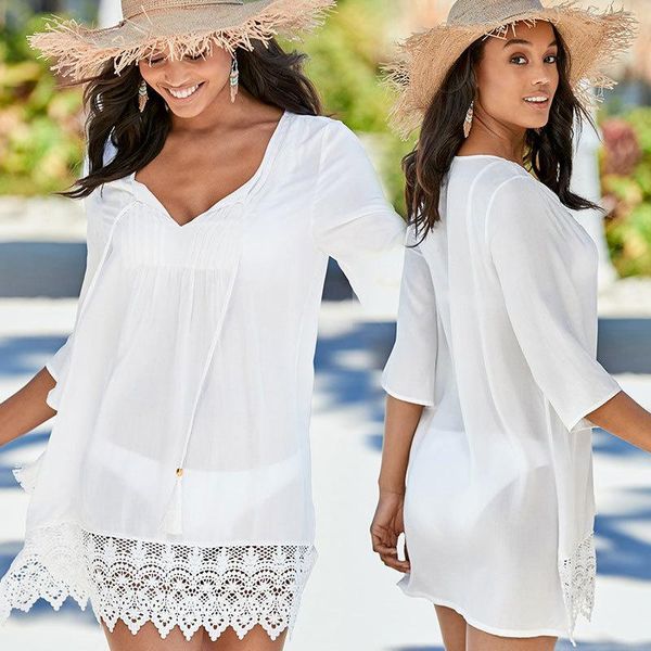 women's swimwear rayon pleated lace seaside holiday skirt sunscreen beach coat swimsuit blouse, White;black
women's swimwear rayon pleated lace seaside holiday skirt sunscreen beach coat swimsuit blouse, White;black