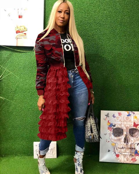 est design women camouflage printed mesh ruffles tiered coats fashionable long sleeves crew neck panelled lady jackets spring, Tan;black
est design women camouflage printed mesh ruffles tiered coats fashionable long sleeves crew neck panelled lady jackets spring, Tan;black