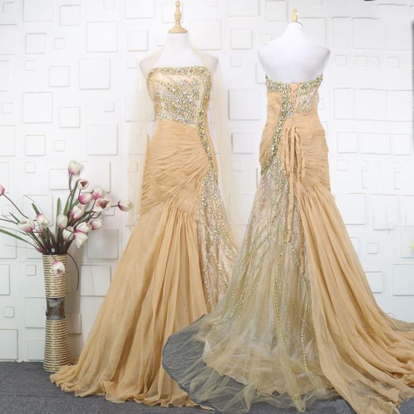champane evening dress mermaid crystal beads strapless chiffon floor length formal evening gown for women, Black;red
champane evening dress mermaid crystal beads strapless chiffon floor length formal evening gown for women, Black;red