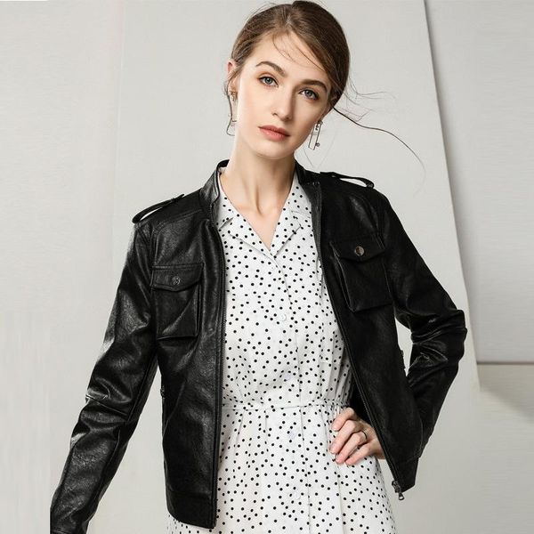 women's leather & faux jacket black moto biker zipper autumn coat winter slim
women's leather & faux jacket black moto biker zipper autumn coat winter slim