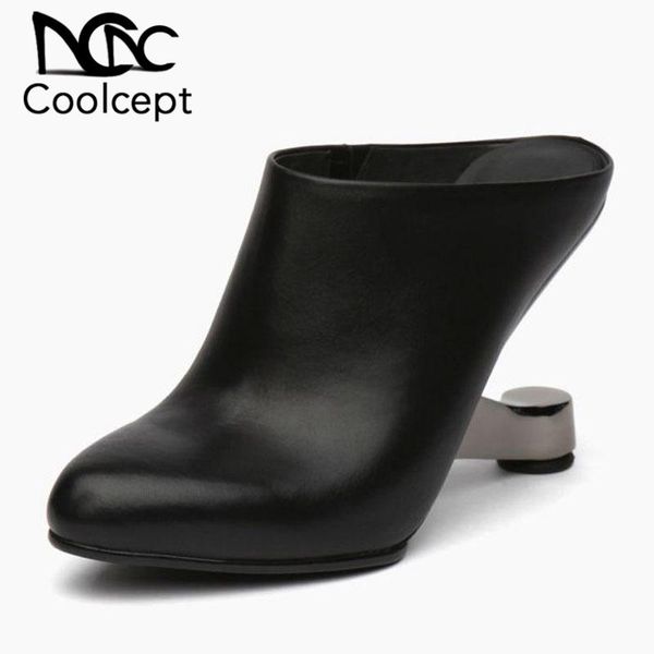 coolcept women sandals genuine leather round toe high heel slipper fashion party club shoes footwear size 34-39, Black
coolcept women sandals genuine leather round toe high heel slipper fashion party club shoes footwear size 34-39, Black