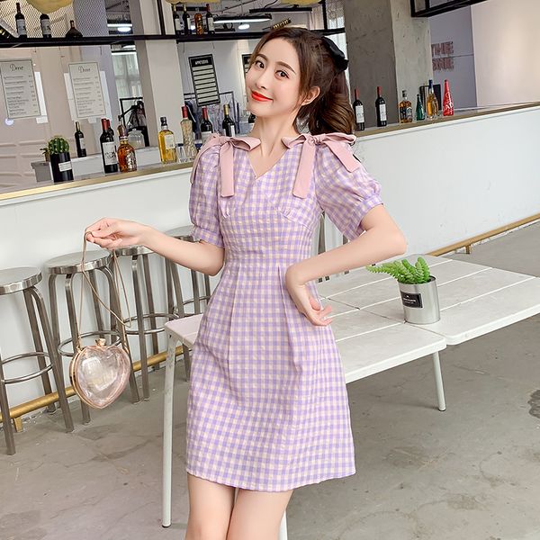 COIGARSAM French Style Plaid Women one-piece dress korean New Summer Cute Short Sleeve Bow V-Neck Dresses Purple Yellow 9305
COIGARSAM French Style Plaid Women one-piece dress korean New Summer Cute Short Sleeve Bow V-Neck Dresses Purple Yellow 9305