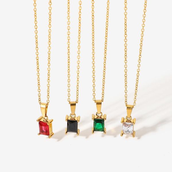 pendant necklaces mini rectangle colorful zircon necklace for women 18k gold plated stainless steel tarnish female jewelry, Silver
pendant necklaces mini rectangle colorful zircon necklace for women 18k gold plated stainless steel tarnish female jewelry, Silver