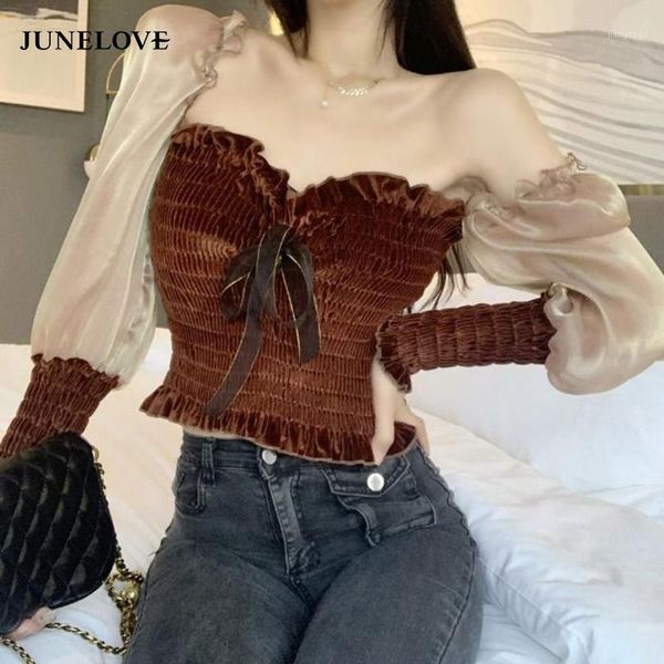 junelove women spring fashion streetwear off shoulder puff sleeve velvet patchwork blouse blusas office lady shirt women's blouses, White
junelove women spring fashion streetwear off shoulder puff sleeve velvet patchwork blouse blusas office lady shirt women's blouses, White