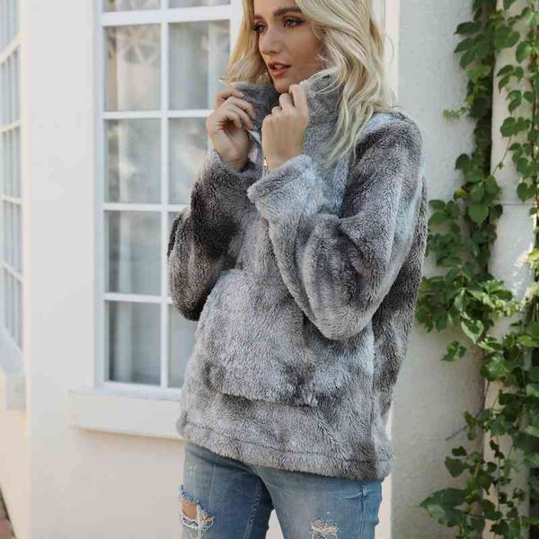 new women's tie dyed zipper collar pocket long sleeve plush sweater in autumn and winter of 2021, Black
new women's tie dyed zipper collar pocket long sleeve plush sweater in autumn and winter of 2021, Black