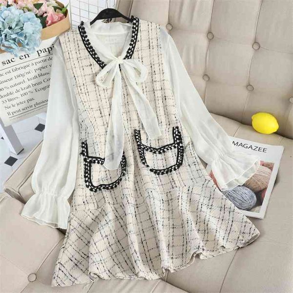 spring autumn women long sleeves thin bow shirts + plaid pocket mini dress 2pcs sets female suits outfit dresses a2080 210519, White
spring autumn women long sleeves thin bow shirts + plaid pocket mini dress 2pcs sets female suits outfit dresses a2080 210519, White