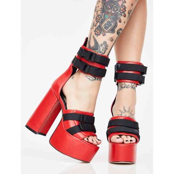 sandals brand female summer buckle platform party shoes block heel open toe women cool punk sandals, Black
sandals brand female summer buckle platform party shoes block heel open toe women cool punk sandals, Black