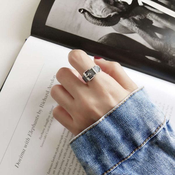 925 sterling silver insfeng korean made old belt buckle female double smiling face index finger ring versatile personality, Black 
925 sterling silver insfeng korean made old belt buckle female double smiling face index finger ring versatile personality, Black