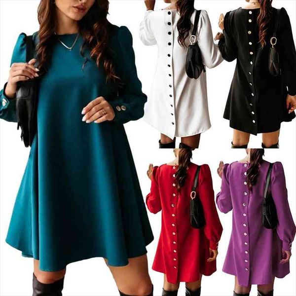 polyester mini loose fit women dress plus size cuff solid color long sleeve back single-breasted, Black;gray
polyester mini loose fit women dress plus size cuff solid color long sleeve back single-breasted, Black;gray