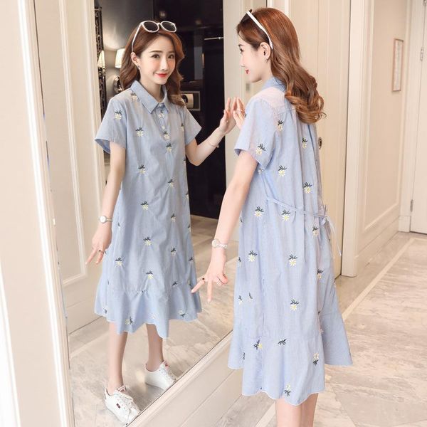 maternity dresses dress summer short-sleeved shirt cotton and linen striped embroidery tail vestidos robe femme, White
maternity dresses dress summer short-sleeved shirt cotton and linen striped embroidery tail vestidos robe femme, White