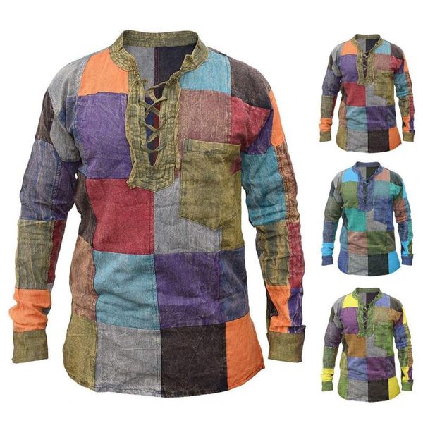 men's casual shirts 2021men autumn shirt vintage color patchwork male lace up long sleeve fashion round neck men pullover clothing, White;black
men's casual shirts 2021men autumn shirt vintage color patchwork male lace up long sleeve fashion round neck men pullover clothing, White;black