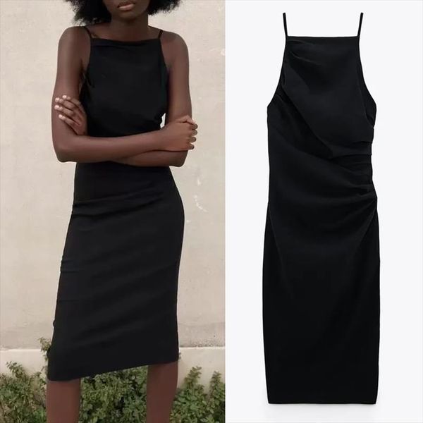 za black long pleated womens dresses slip summer backless party strap ruched elegant, Black;gray
za black long pleated womens dresses slip summer backless party strap ruched elegant, Black;gray