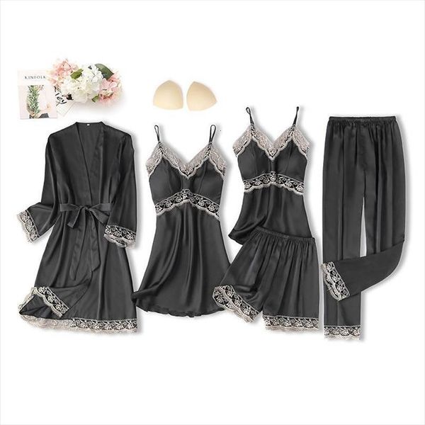 black robe set faux womens sleepwears silk kimono bathrobe gown 5pcs sleepwear suit hollow out lace nightgown home wear, Black;red
black robe set faux womens sleepwears silk kimono bathrobe gown 5pcs sleepwear suit hollow out lace nightgown home wear, Black;red