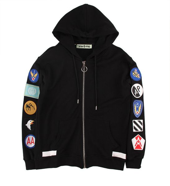 embroidered off wild badge ow stripe couple hoodie cardigan sweater white zipper jacket men and women, Black
embroidered off wild badge ow stripe couple hoodie cardigan sweater white zipper jacket men and women, Black