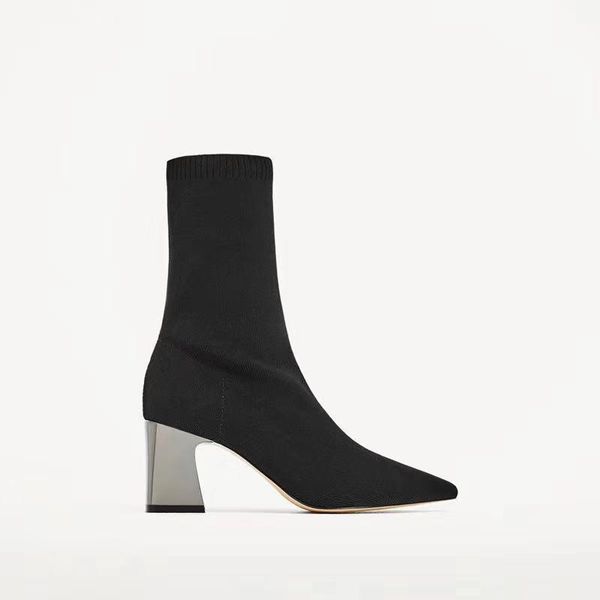 boots pointed knitted short heel spring and autumn for women's thick socks boots, net red, Black
boots pointed knitted short heel spring and autumn for women's thick socks boots, net red, Black