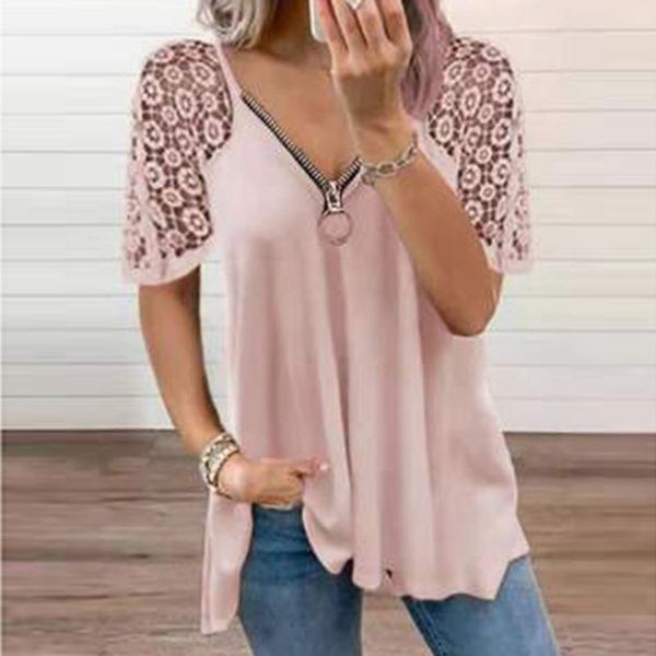 women's t-shirt lace patchwork short sleeve shirt women summer zipper v neck casual elegant t fashion plus size solid loose tees, White
women's t-shirt lace patchwork short sleeve shirt women summer zipper v neck casual elegant t fashion plus size solid loose tees, White