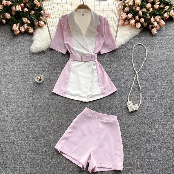 women's tracksuits professional suit summer short-sleeved shirt hit color stitching wild wide-leg shorts two-piece dk642, Gray
women's tracksuits professional suit summer short-sleeved shirt hit color stitching wild wide-leg shorts two-piece dk642, Gray