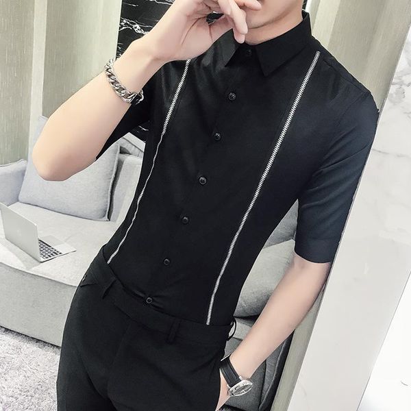 men's casual shirts korean summer men tuxedo black half sleeve fashion double zipper decor slim fit blouse homme night club/prom dress, White;black
men's casual shirts korean summer men tuxedo black half sleeve fashion double zipper decor slim fit blouse homme night club/prom dress, White;black