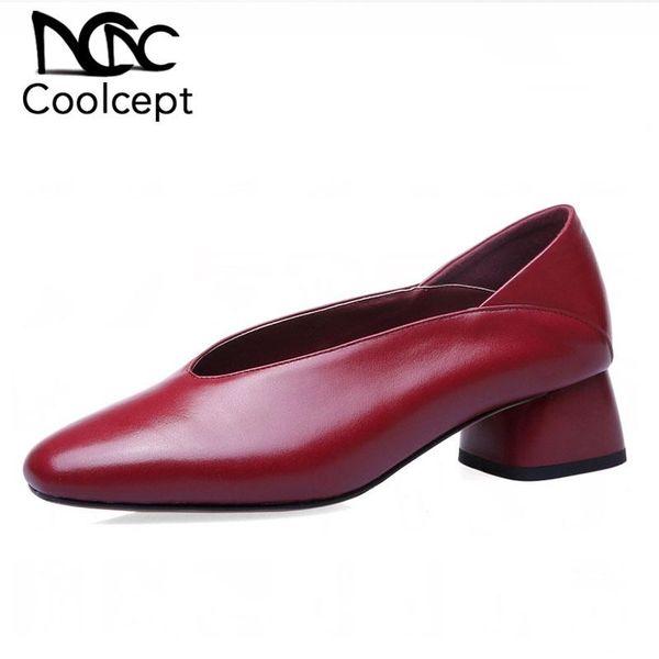 dress shoes coolcept slip on women pumps real leather spring thick heel casual square toe party female footwear size 34-39, Black
dress shoes coolcept slip on women pumps real leather spring thick heel casual square toe party female footwear size 34-39, Black