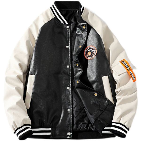 Stitching cute pattern handsome motorcycle style men's leather jacket high-quality stand-up collar retro comfortable windproof fashion, Black
Stitching cute pattern handsome motorcycle style men's leather jacket high-quality stand-up collar retro comfortable windproof fashion, Black