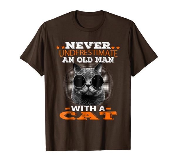 old man with a cat tshirt, White;black 
old man with a cat tshirt, White;black