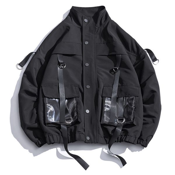 men's jackets men harajuku coats casual windbreaker ribbons pockets overalls bomber hip hop streetwear man outwear 7yir, Black;brown 
men's jackets men harajuku coats casual windbreaker ribbons pockets overalls bomber hip hop streetwear man outwear 7yir, Black;brown