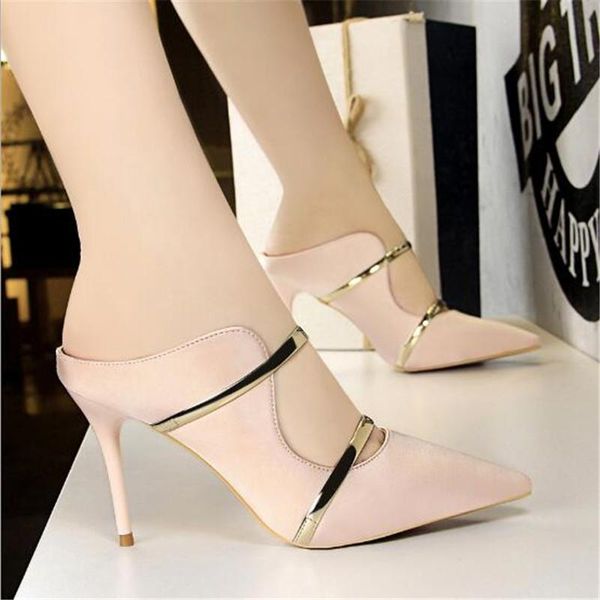 slippers two gold word band cut-outs women summer concise silk pointed high heels shoes women's shallow party, Black
slippers two gold word band cut-outs women summer concise silk pointed high heels shoes women's shallow party, Black
