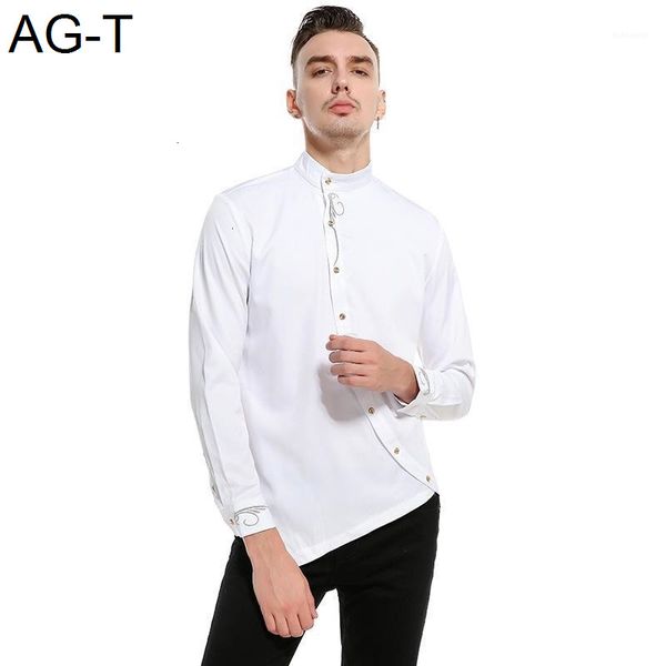 2020 new long sleeve shirt men's solid color oblique button placket men's slim shirt1, White;black
2020 new long sleeve shirt men's solid color oblique button placket men's slim shirt1, White;black