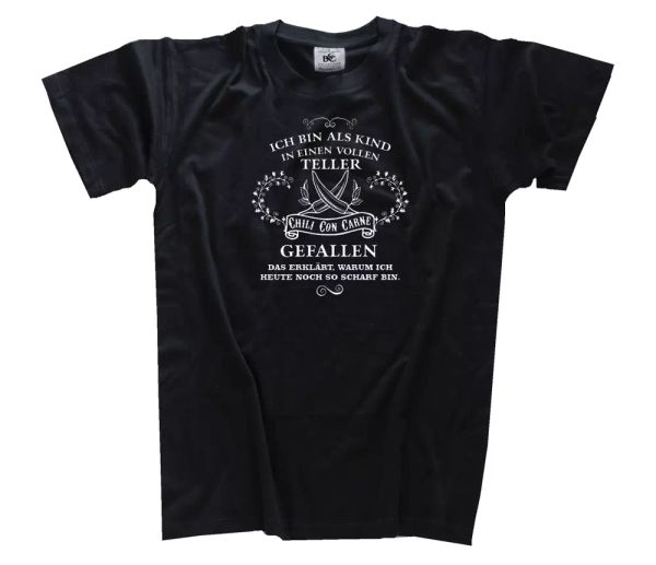 yo bin como niño en einen completo placa chili con carne caÃdo camiseta s-xxxl, White;black
yo bin como niño en einen completo placa chili con carne caÃdo camiseta s-xxxl, White;black