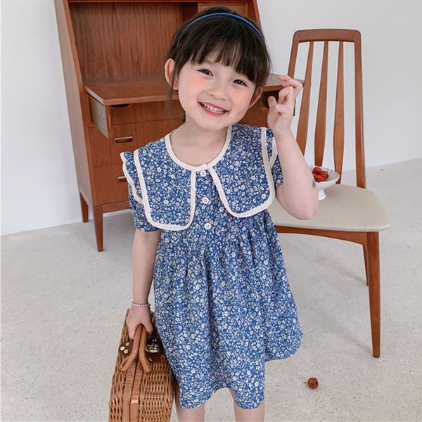 summer baby girls short sleeve printing dresses sweet kids baby girl princess dress clothing kids girls dress, Blue
