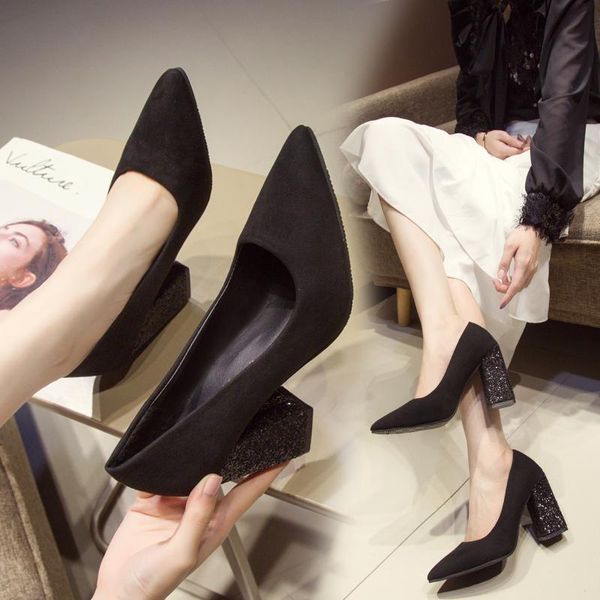 dress shoes temperament thick with wild women's singles high heels pointed grandma sequins comfortable work shoe, Black
dress shoes temperament thick with wild women's singles high heels pointed grandma sequins comfortable work shoe, Black