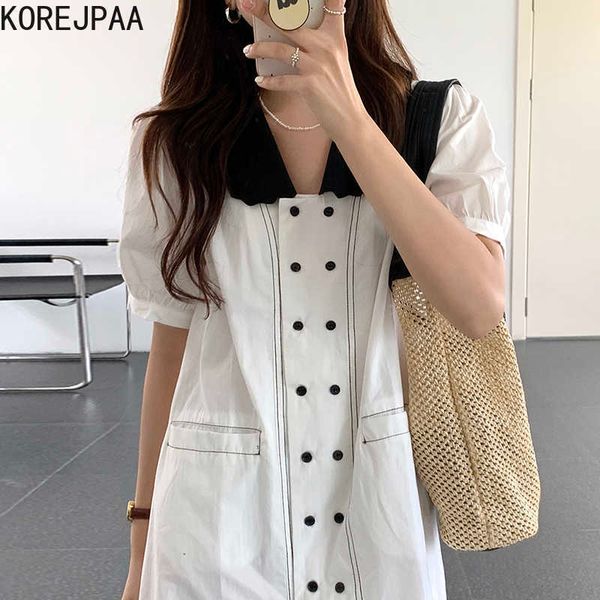korejpaa women dress summer girl french niche doll collar contrast line loose straight double-breasted puff sleeve vestidos 210526, Black;gray
korejpaa women dress summer girl french niche doll collar contrast line loose straight double-breasted puff sleeve vestidos 210526, Black;gray