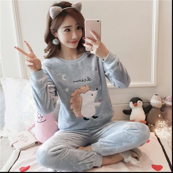 autumn winter thicken coral fleece women sleepwear pajamas set cartoon sweet long sleeve home service suit female whx01, Black;red
autumn winter thicken coral fleece women sleepwear pajamas set cartoon sweet long sleeve home service suit female whx01, Black;red