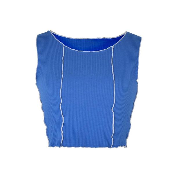 women's tanks & camis 2021 summer -selling blue contrast stitching vest european and american fashion round neck cropped slimtop, White
women's tanks & camis 2021 summer -selling blue contrast stitching vest european and american fashion round neck cropped slimtop, White