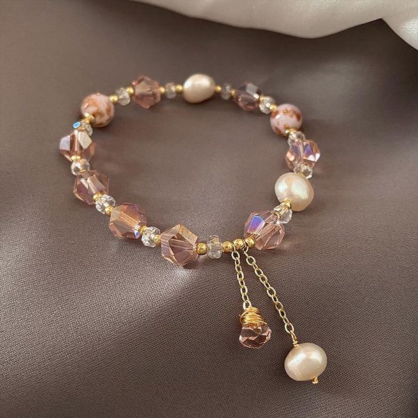 link, chain pink crystal bracelet girl's glass pearl design simple and high-level friend's headdress, Black
link, chain pink crystal bracelet girl's glass pearl design simple and high-level friend's headdress, Black