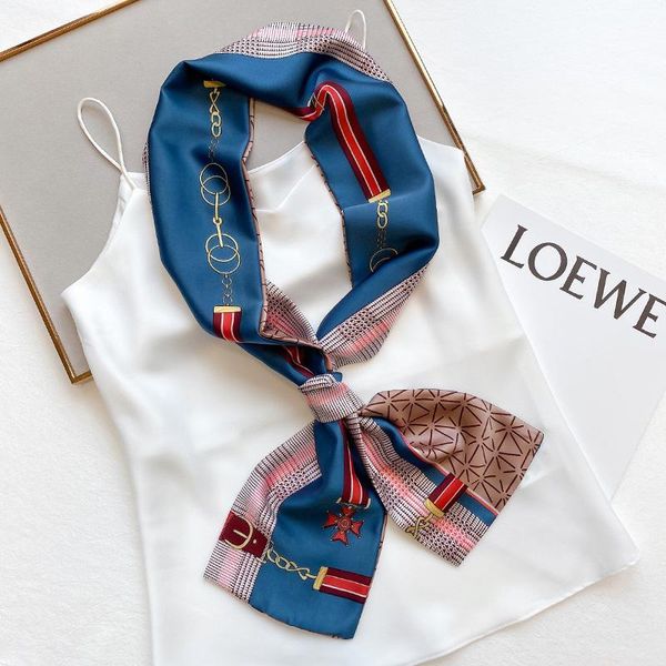 scarves fashion women 15x145cm narrow silk long striped scarf carriage chain print small neck female ribbon headband neckerchief, Blue;gray
scarves fashion women 15x145cm narrow silk long striped scarf carriage chain print small neck female ribbon headband neckerchief, Blue;gray