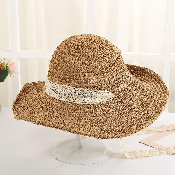 wide brim hats hollow out lace ribbon collapsible summer women straw hat korean version outdoor shading beach sun visor cap, Blue;gray
wide brim hats hollow out lace ribbon collapsible summer women straw hat korean version outdoor shading beach sun visor cap, Blue;gray