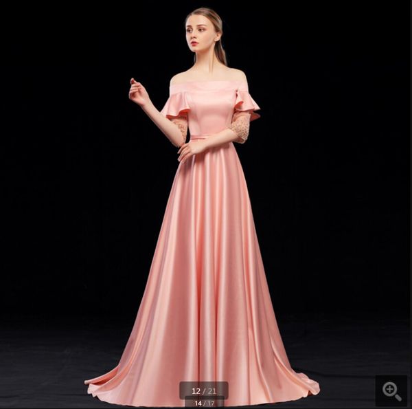 2021 vestido de festa pink satin a line evening dresses off the shoulder short sleeve beading pearls elegant prom gowns red carpet court tra, Black;red