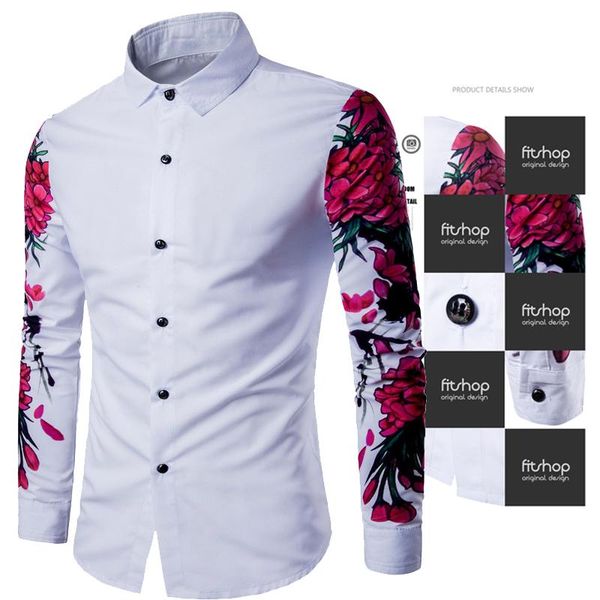 men's casual shirts spring slim print trendy plum blossom sleeve printed long shirt mens, White;black
men's casual shirts spring slim print trendy plum blossom sleeve printed long shirt mens, White;black