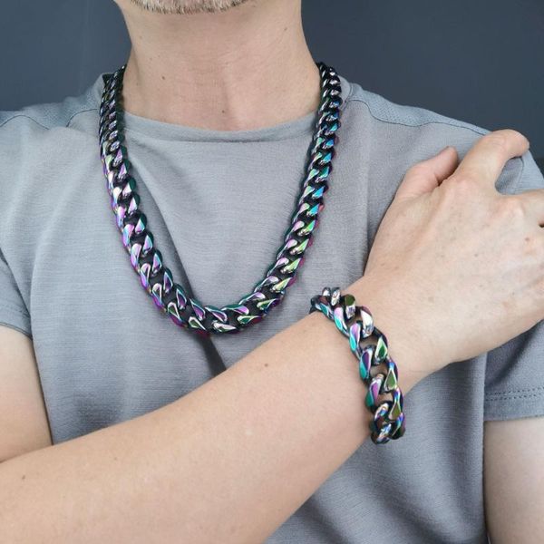 chains stainless steel miami curb rainbow cuban link chain bracelet necklace set for men 11~16mm width, Silver
chains stainless steel miami curb rainbow cuban link chain bracelet necklace set for men 11~16mm width, Silver