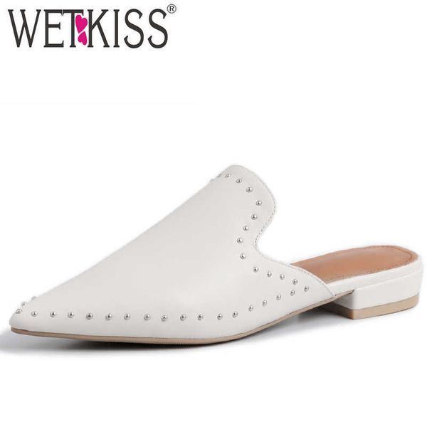 wetkiss summer stud slippers women pointed toe footwear low heels cow leather slides shoes female casual mules shoes woman 210630, Black
wetkiss summer stud slippers women pointed toe footwear low heels cow leather slides shoes female casual mules shoes woman 210630, Black